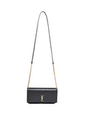 Saint Laurent Women Black Cassandre Phone Holder With Shoulder Strap