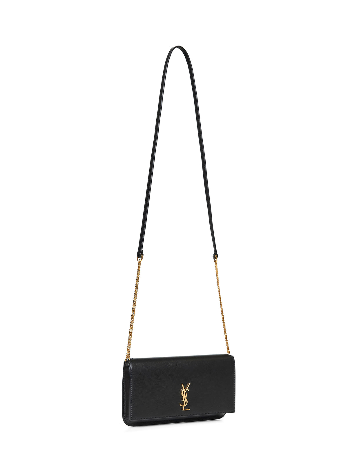 Saint Laurent Women Black Cassandre Phone Holder With Shoulder Strap