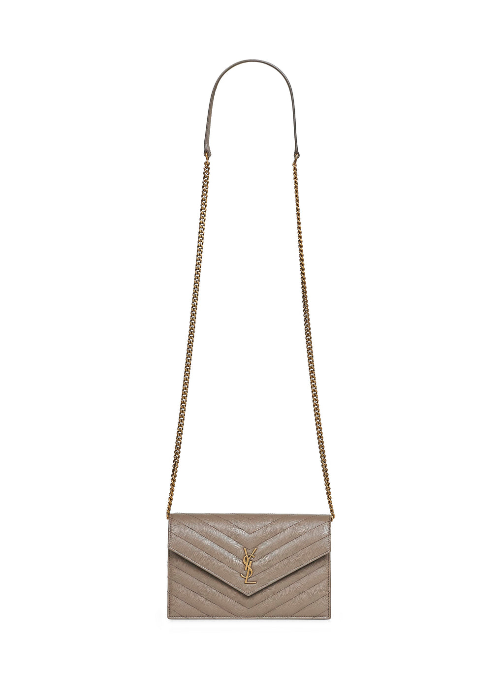 Saint Laurent Women Light Taupe Cassandre Envelope Chain Wallet