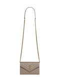 Saint Laurent Women Light Taupe Cassandre Envelope Chain Wallet