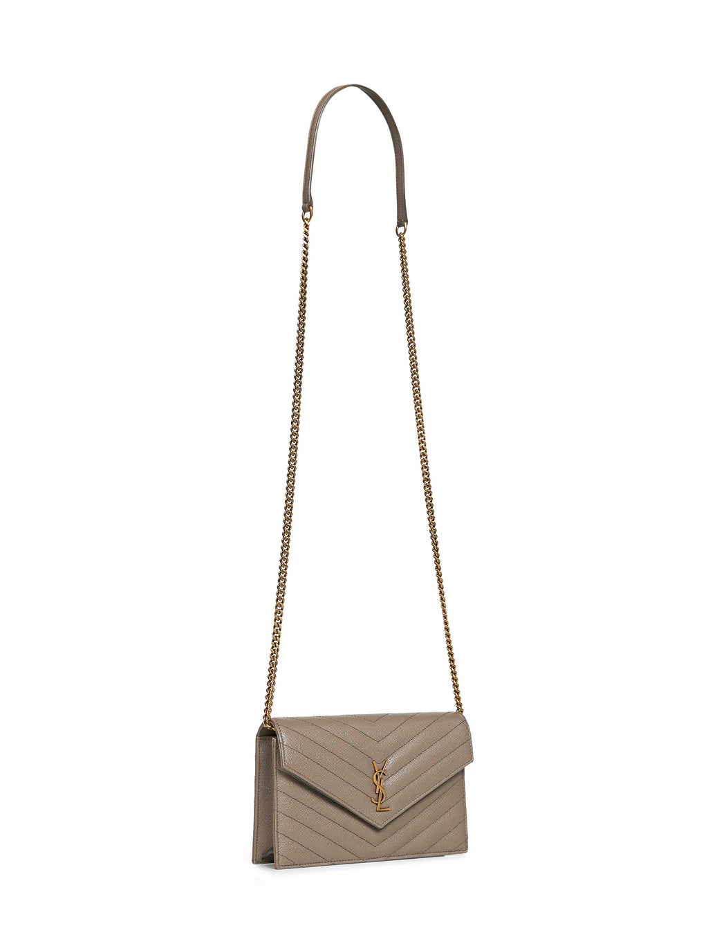 Saint Laurent Women Light Taupe Cassandre Envelope Chain Wallet