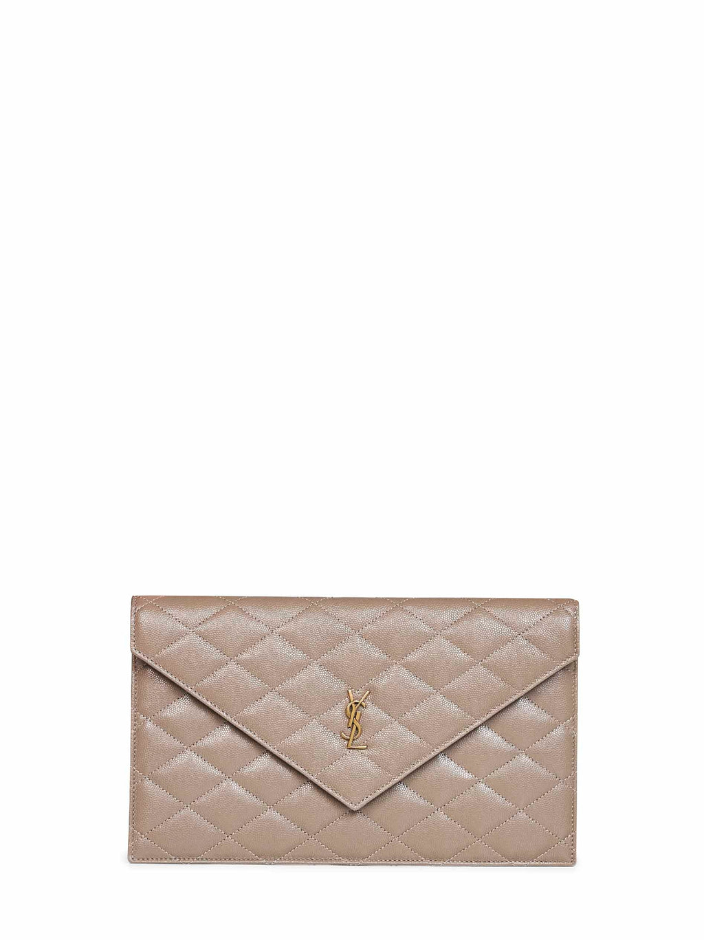Saint Laurent Women Taupe Beige Paris Clutch In Grain De Poudre Embossed Leather<Br/>