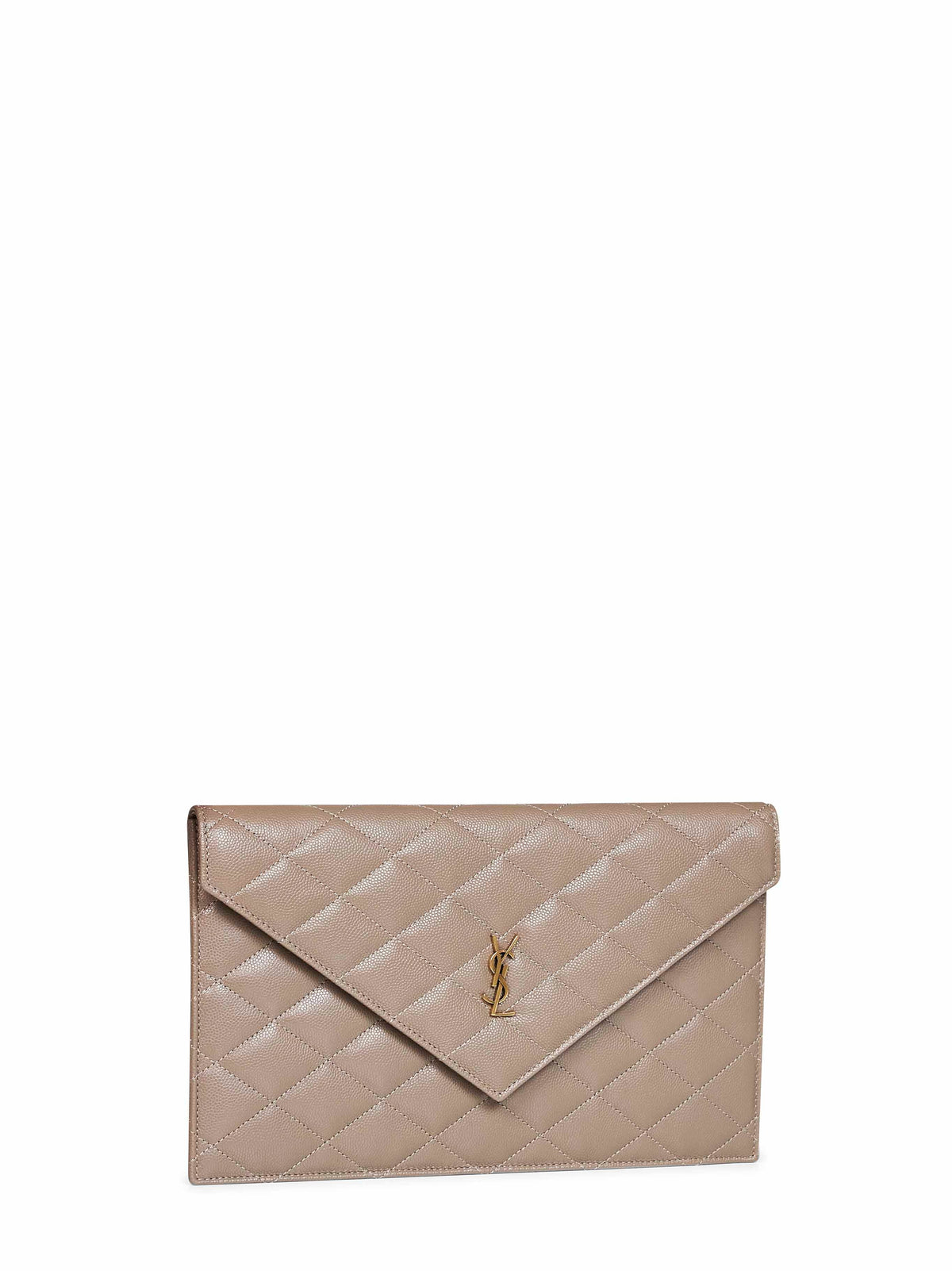 Saint Laurent Women Taupe Beige Paris Clutch In Grain De Poudre Embossed Leather<Br/>