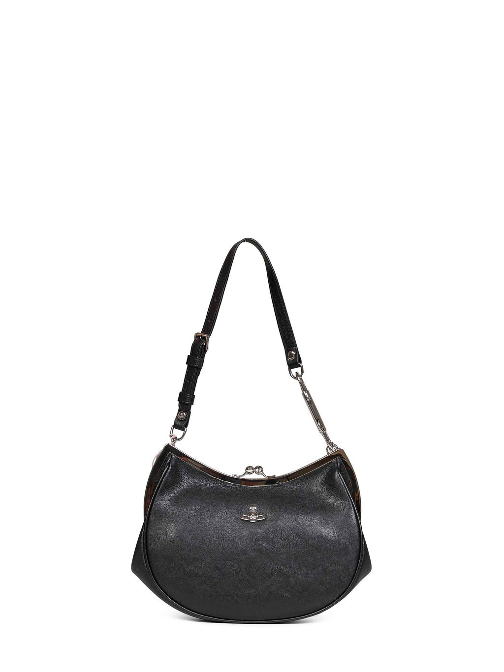 Vivienne Westwood Women Black Charm Frame Leather Hand Bag <Br/>
