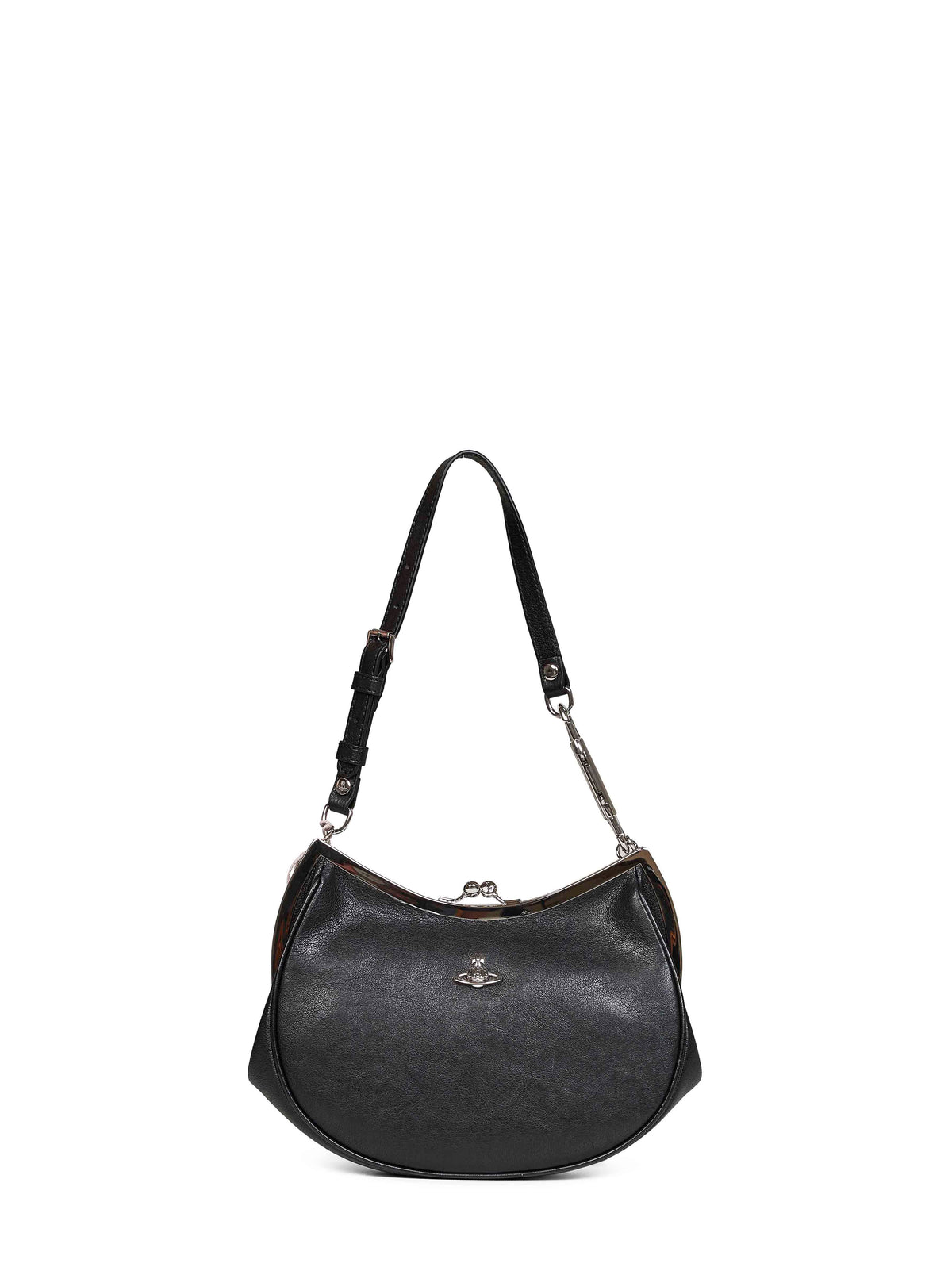 Vivienne Westwood Women Black Charm Frame Leather Hand Bag <Br/>