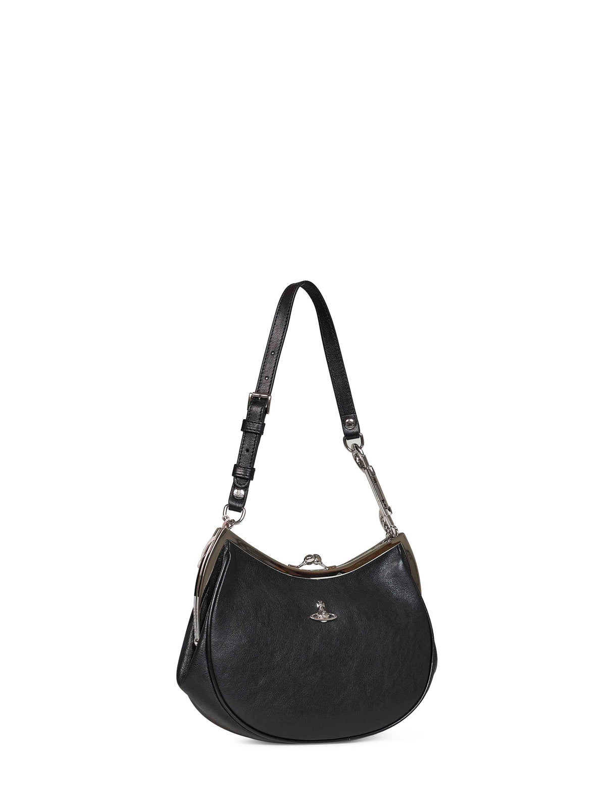 Vivienne Westwood Women Black Charm Frame Leather Hand Bag <Br/>