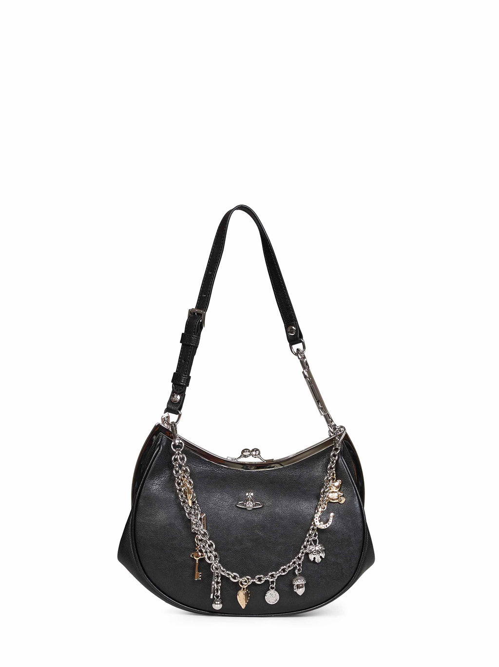 Vivienne Westwood Women Black Charm Frame Leather Hand Bag <Br/>