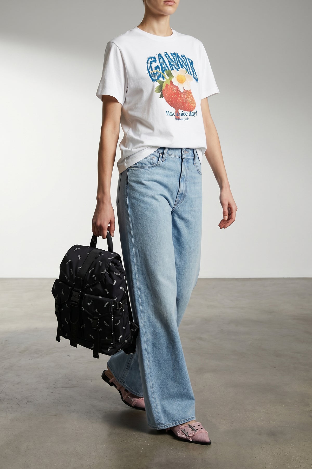GANNI Backpack With All-Over Logo Print