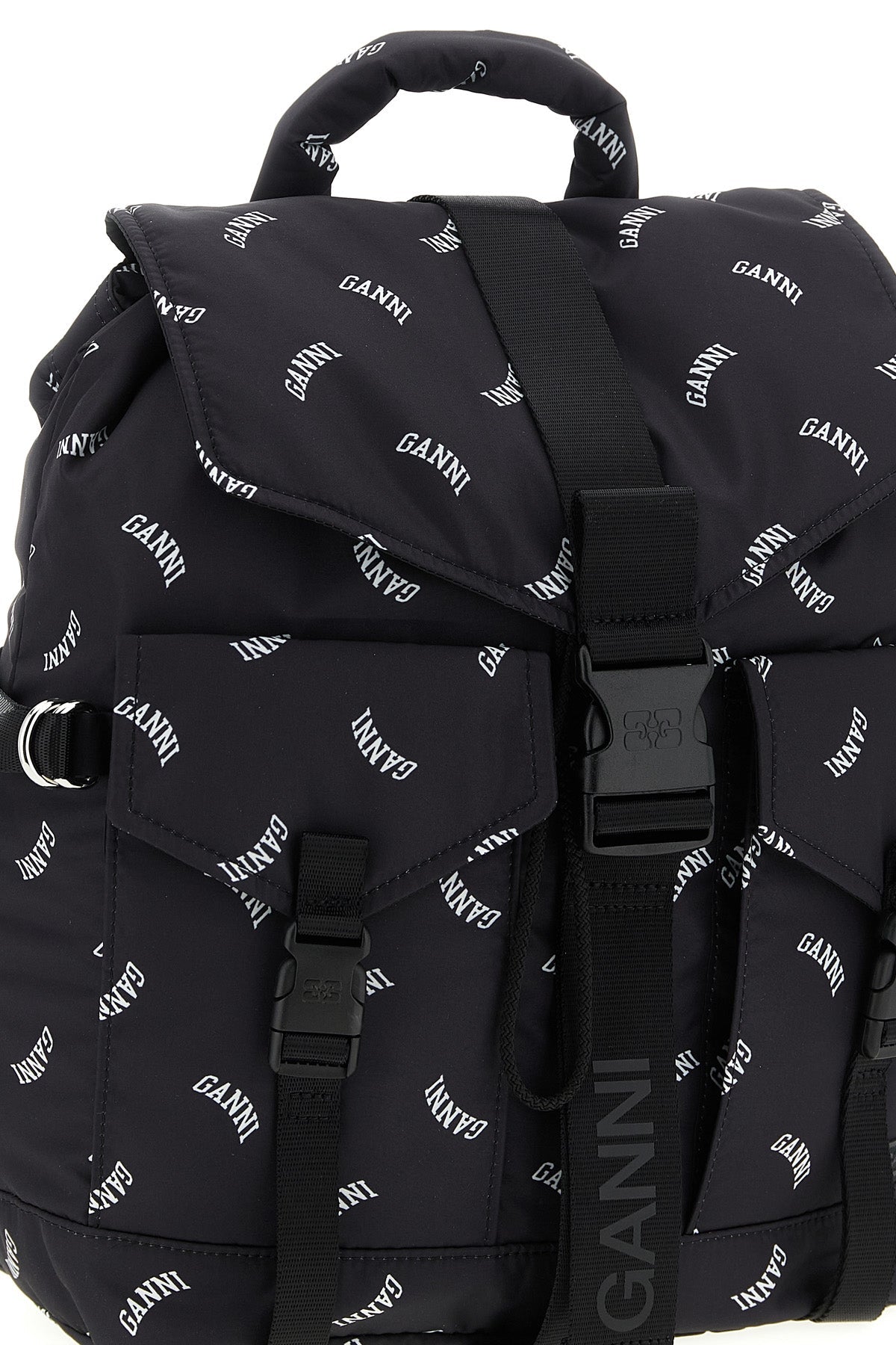 GANNI Backpack With All-Over Logo Print