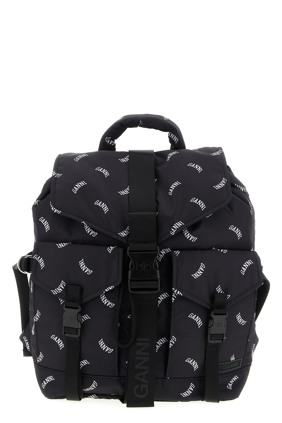 GANNI Backpack With All-Over Logo Print