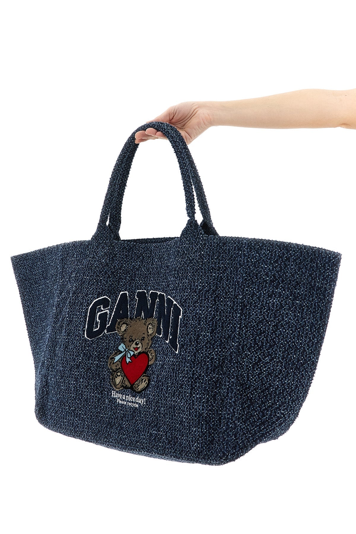GANNI Tote Bag Embroidered Bear Detail