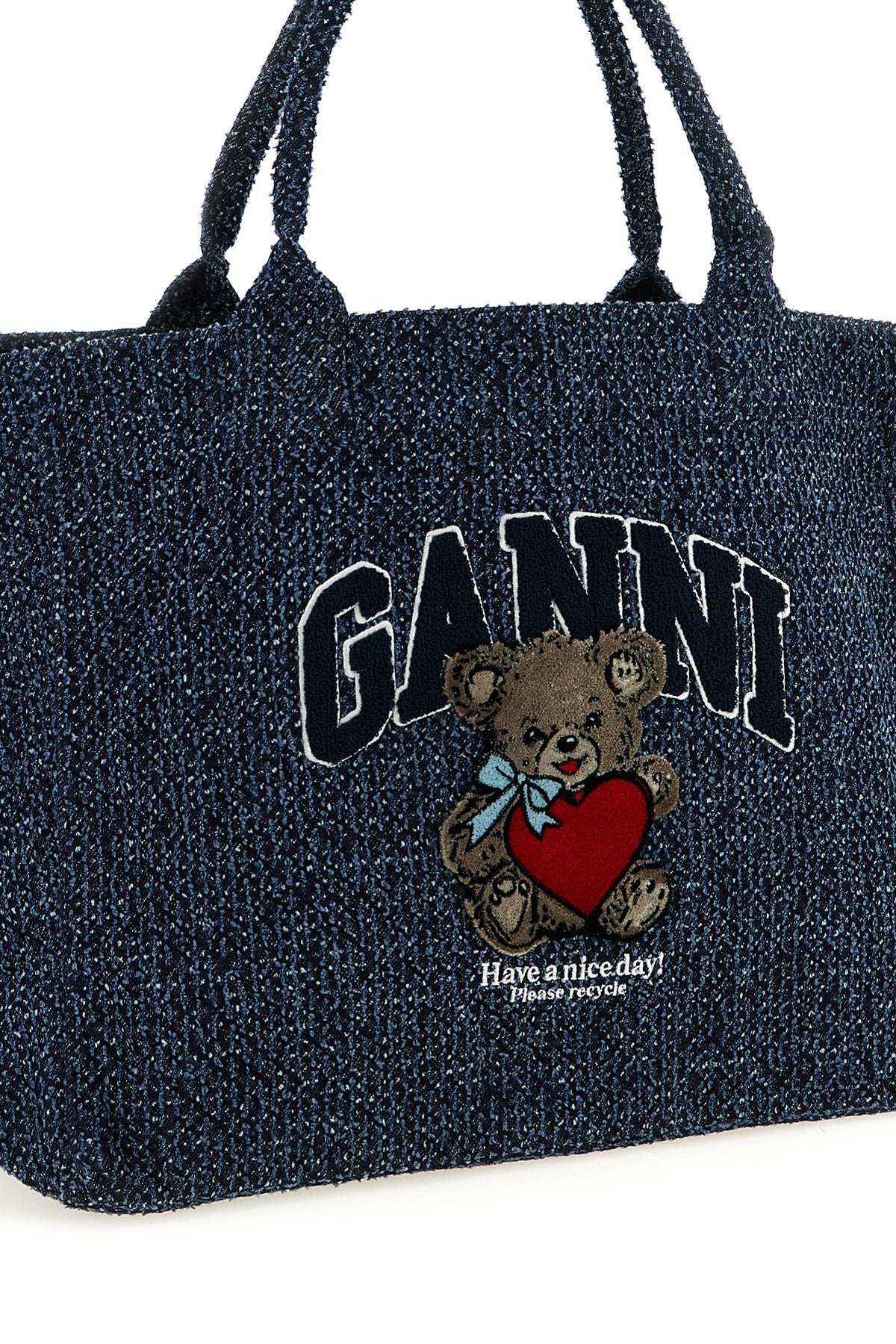 GANNI Tote Bag Embroidered Bear Detail