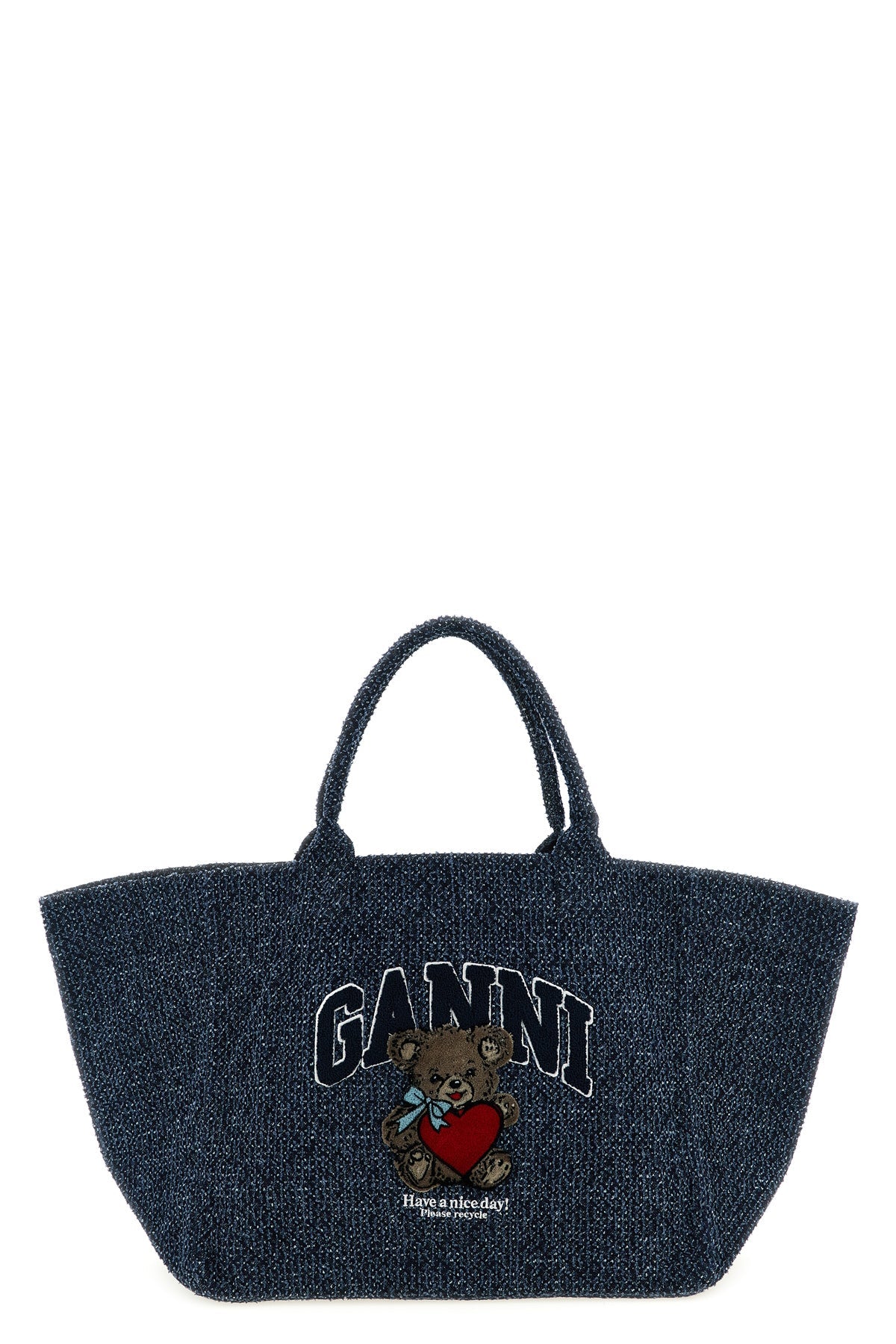 GANNI Tote Bag Embroidered Bear Detail