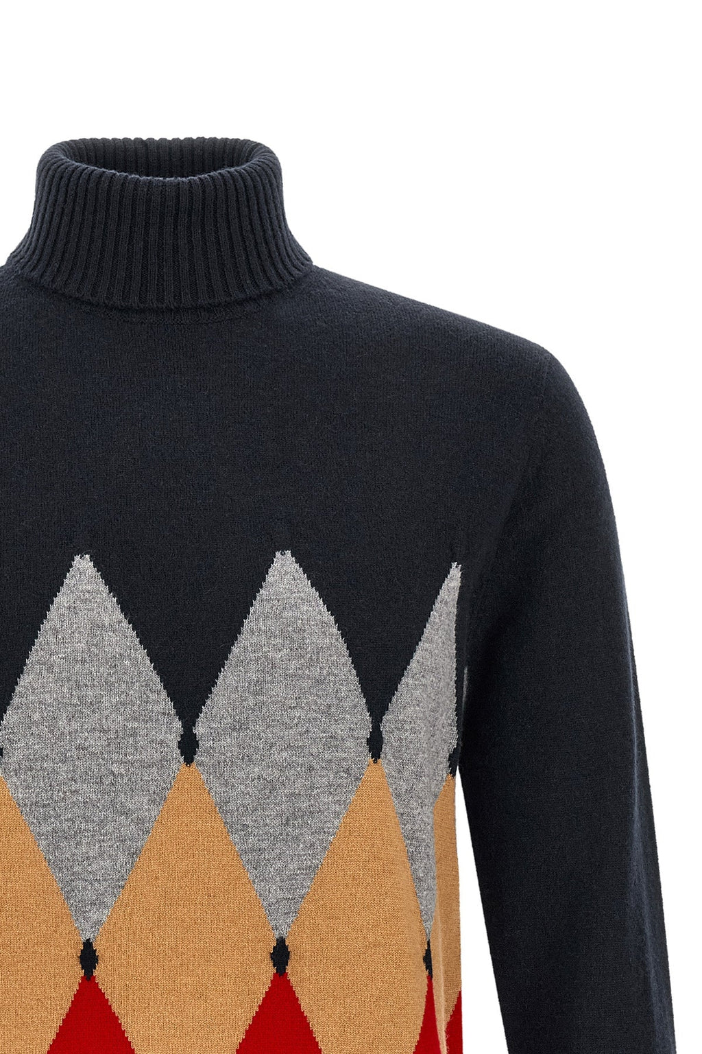 Classic Diamond Intarsia Cashmere Turtleneck Sweater
