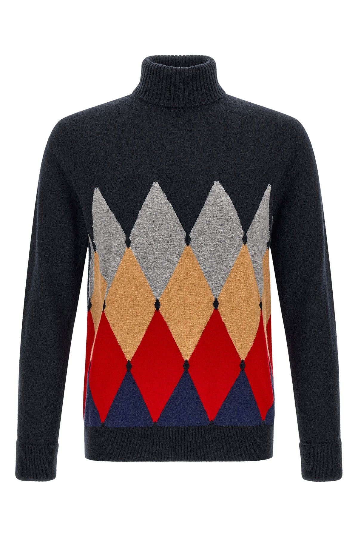 Classic Diamond Intarsia Cashmere Turtleneck Sweater