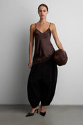 ASYMMETRICAL SATIN LACE TRIM TANK TOP