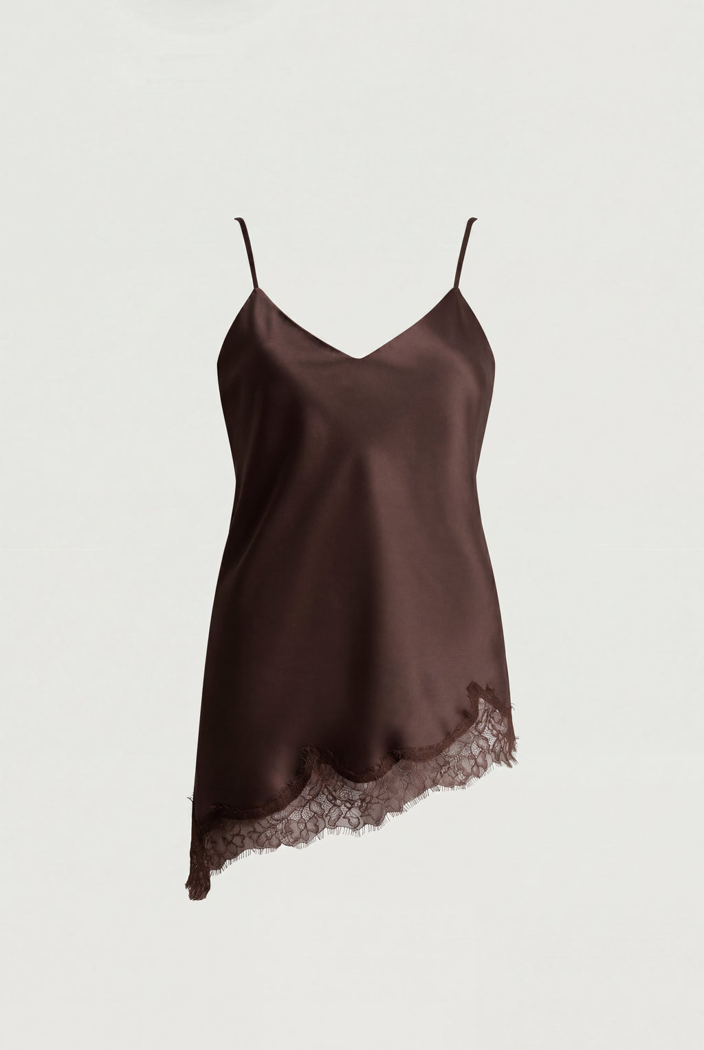 ASYMMETRICAL SATIN LACE TRIM TANK TOP