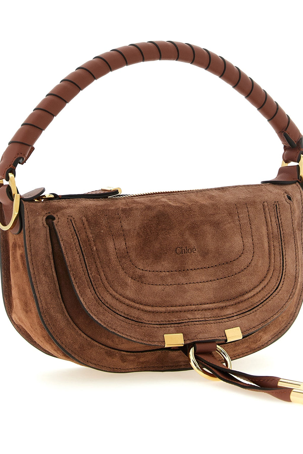 Chloé Suede Shoulder Bag With Saddle Stitching