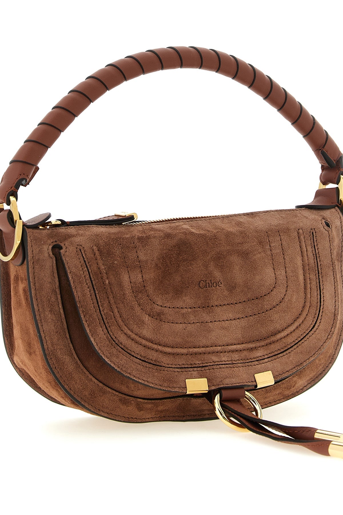Chloé Suede Shoulder Bag With Saddle Stitching
