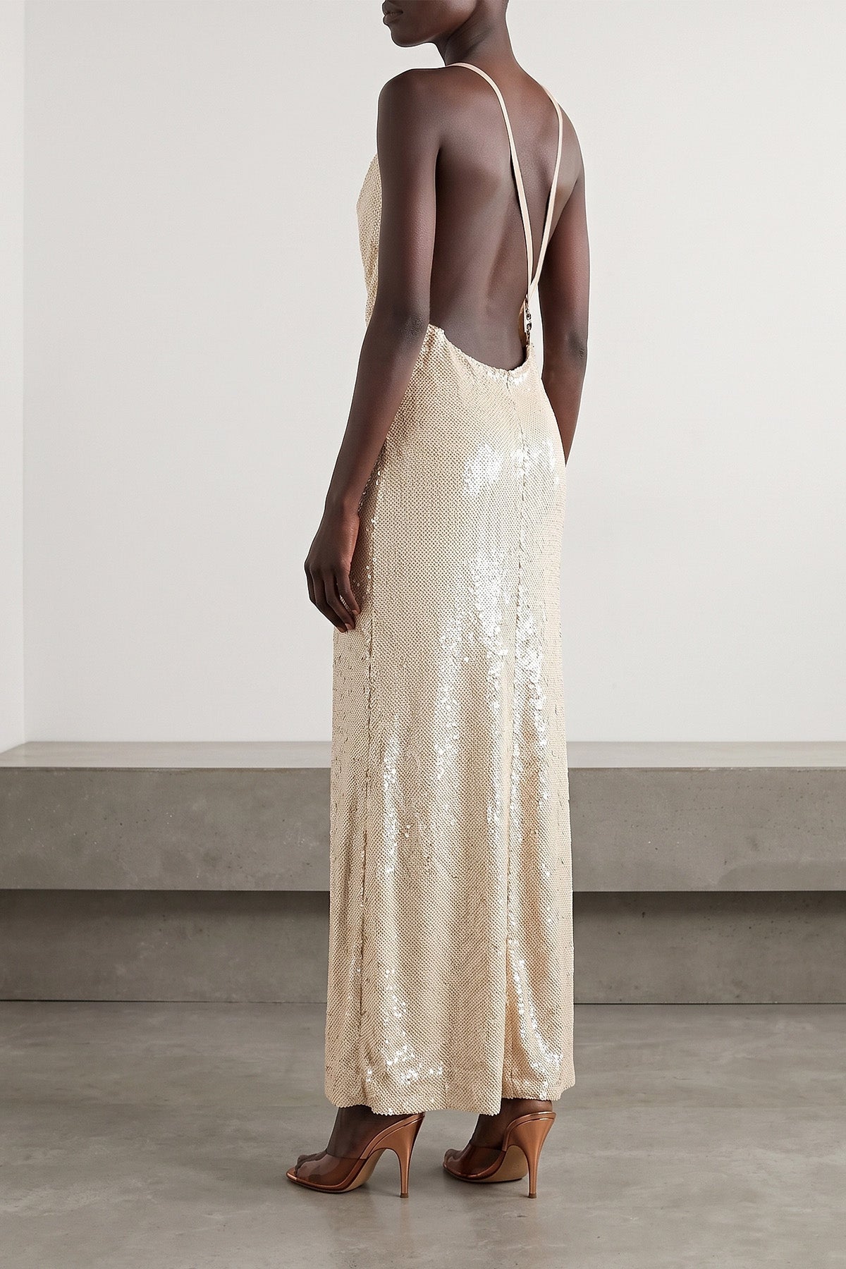 Draped Sequin Maxi Dress