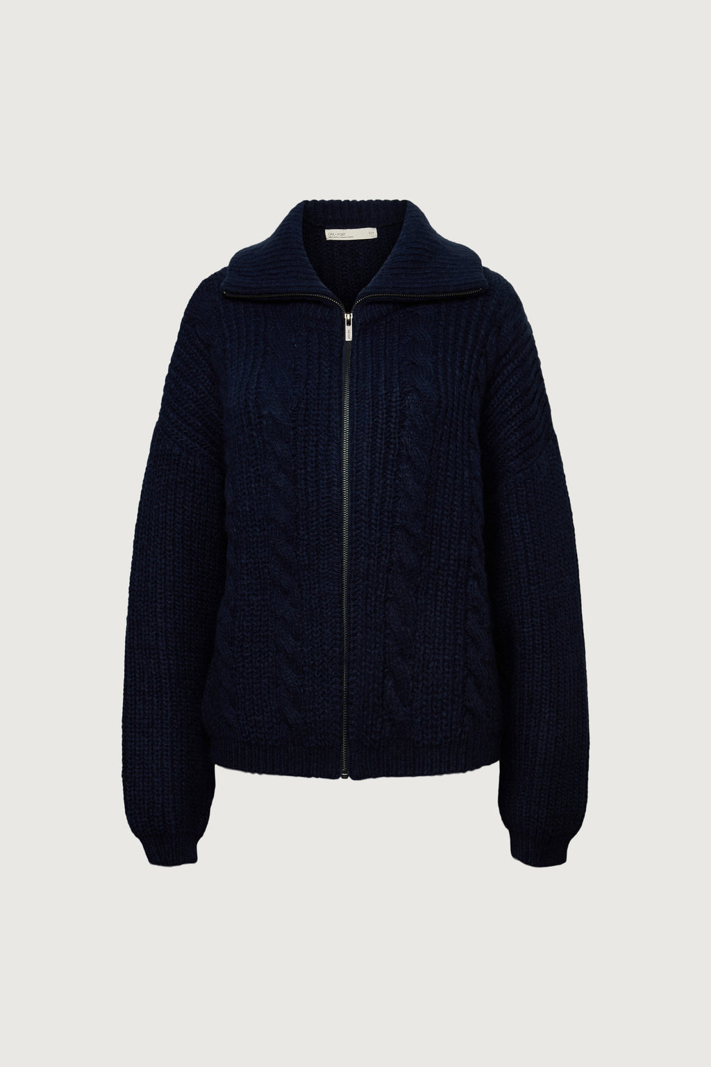 CABLE KNIT COLLARED CARDIGAN