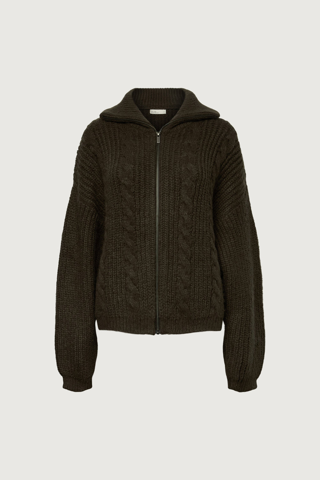 CABLE KNIT COLLARED CARDIGAN