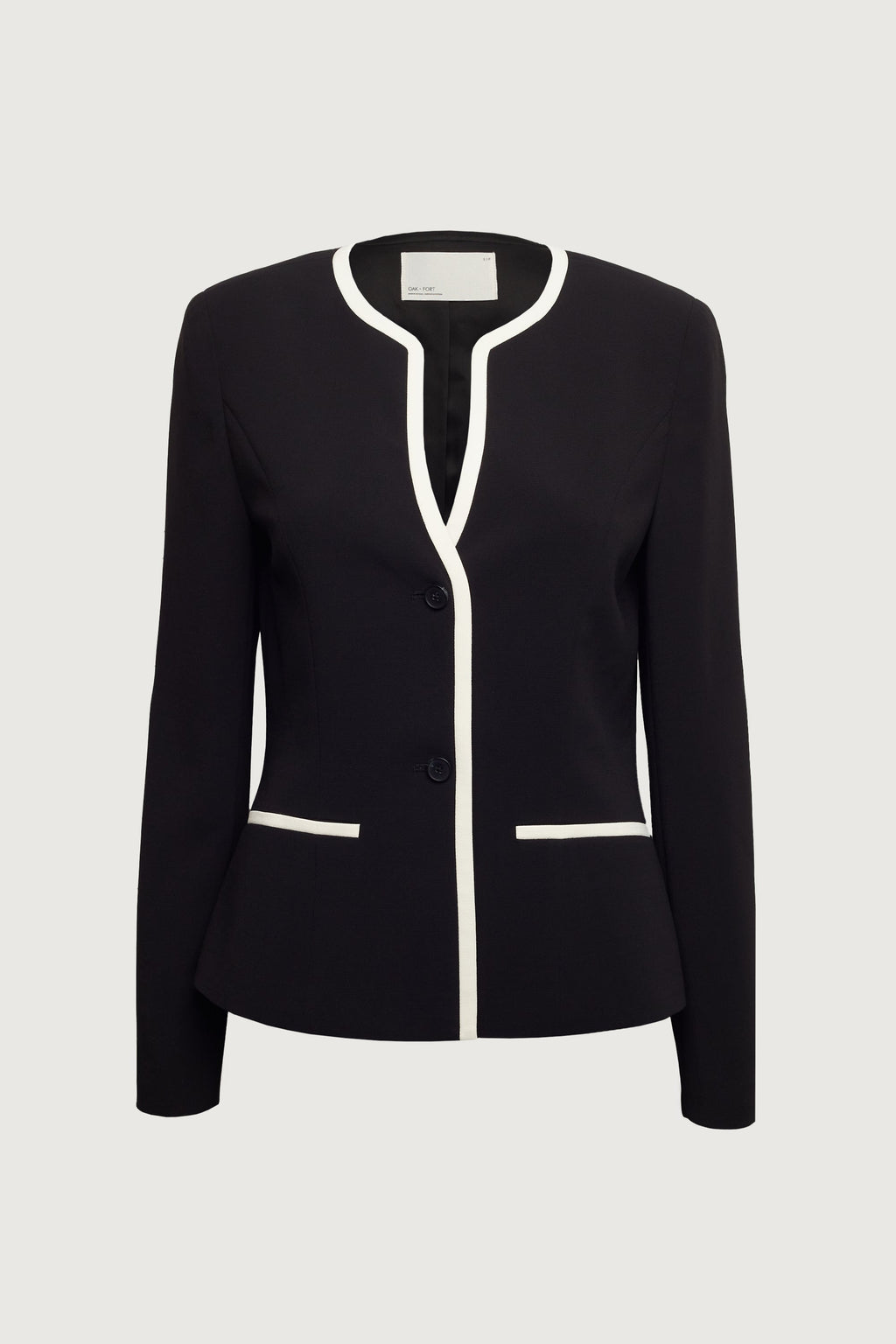 CONTRAST TRIM BUTTON FRONT COLLARLESS BLAZER