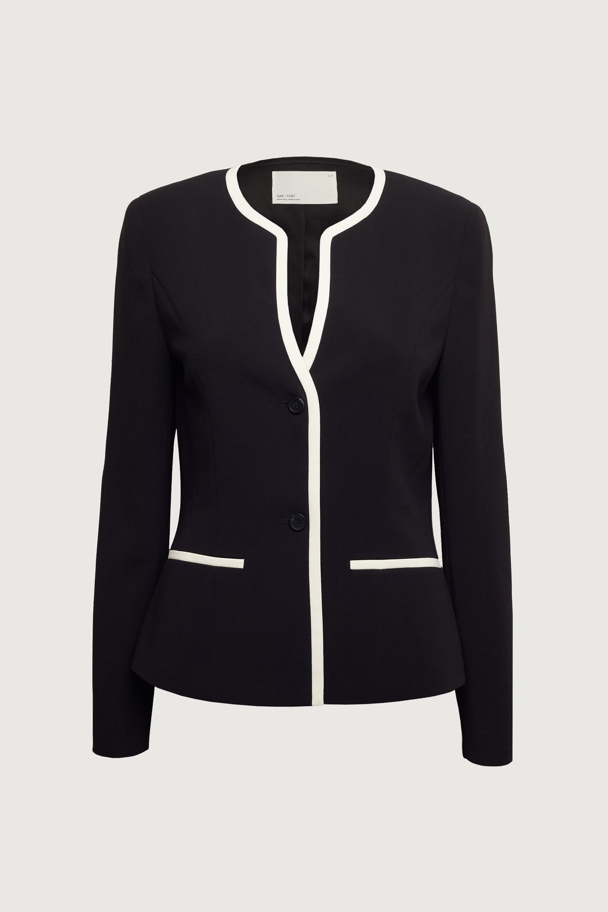 CONTRAST TRIM BUTTON FRONT COLLARLESS BLAZER