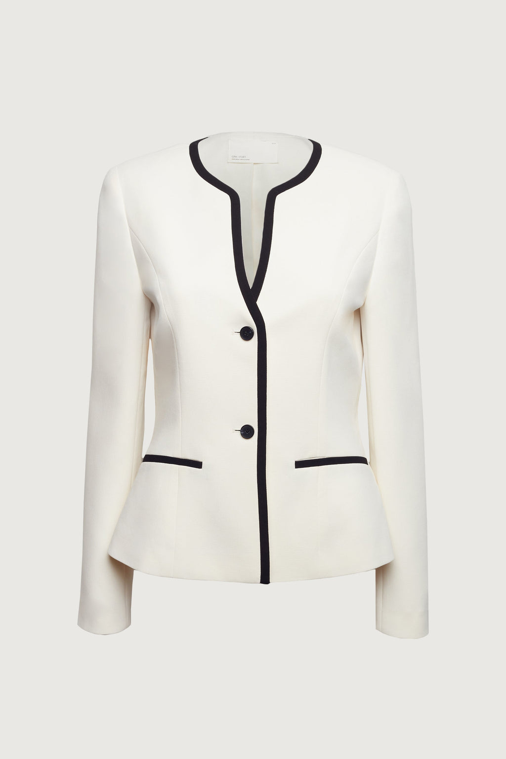 CONTRAST TRIM BUTTON FRONT COLLARLESS BLAZER