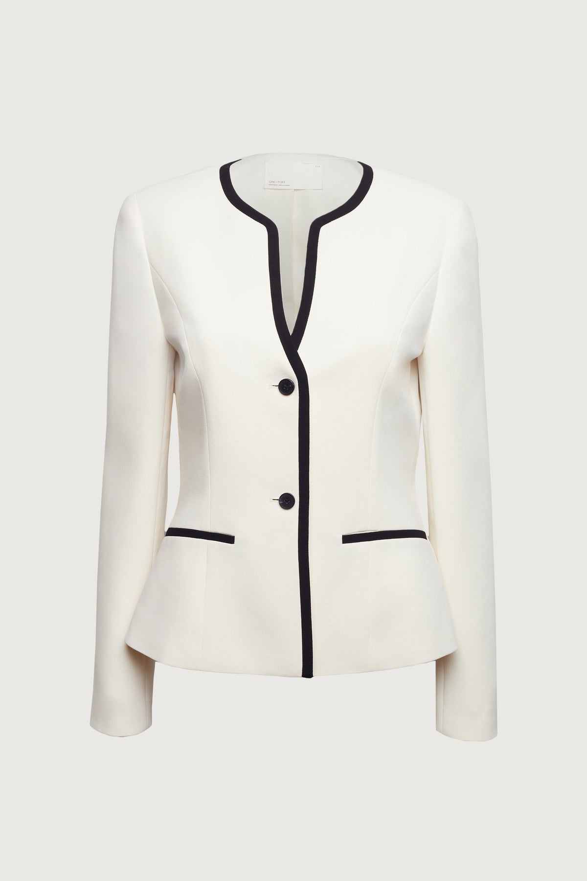 CONTRAST TRIM BUTTON FRONT COLLARLESS BLAZER