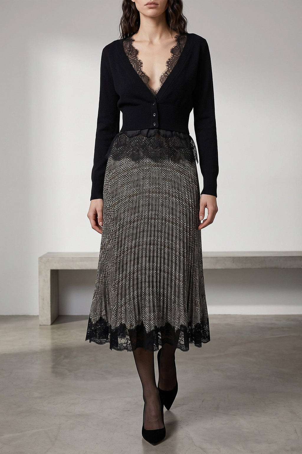 Lace-Trimmed Cashmere Cardigan