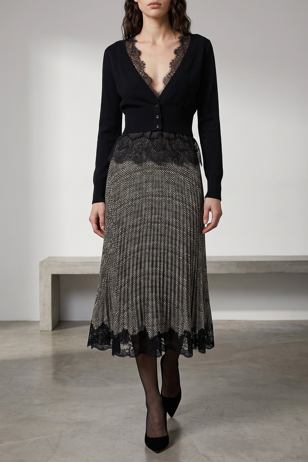Lace-Trimmed Cashmere Cardigan