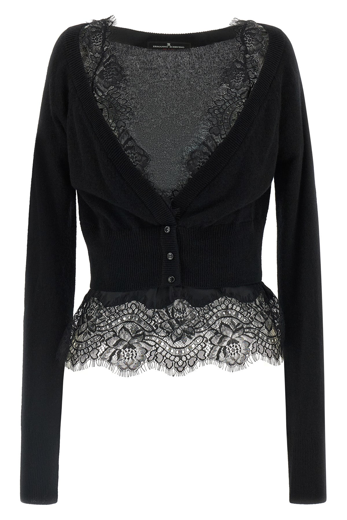 Lace-Trimmed Cashmere Cardigan