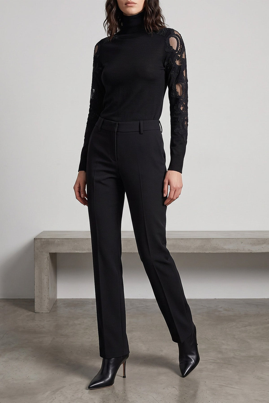 Turtleneck Sweater with Lace Inserts