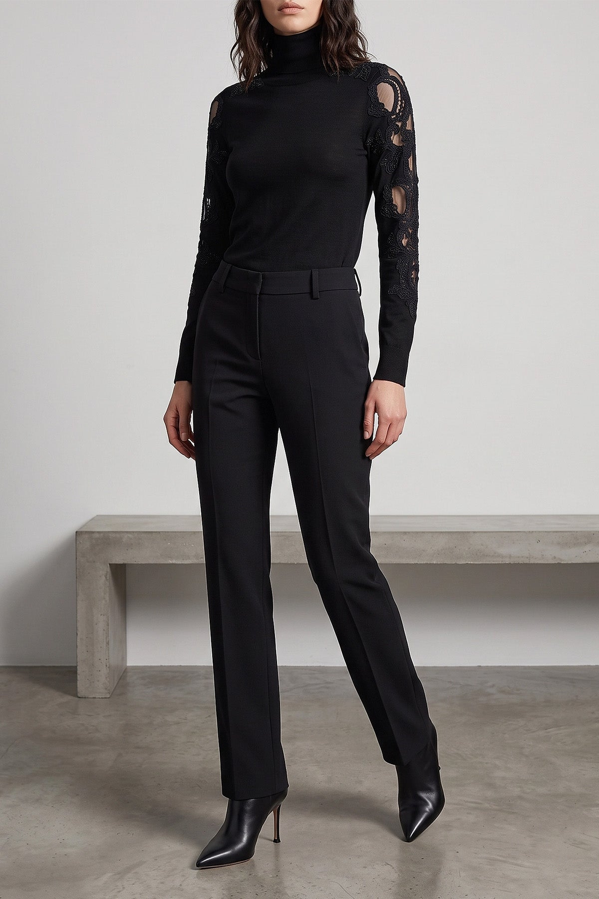 Turtleneck Sweater with Lace Inserts