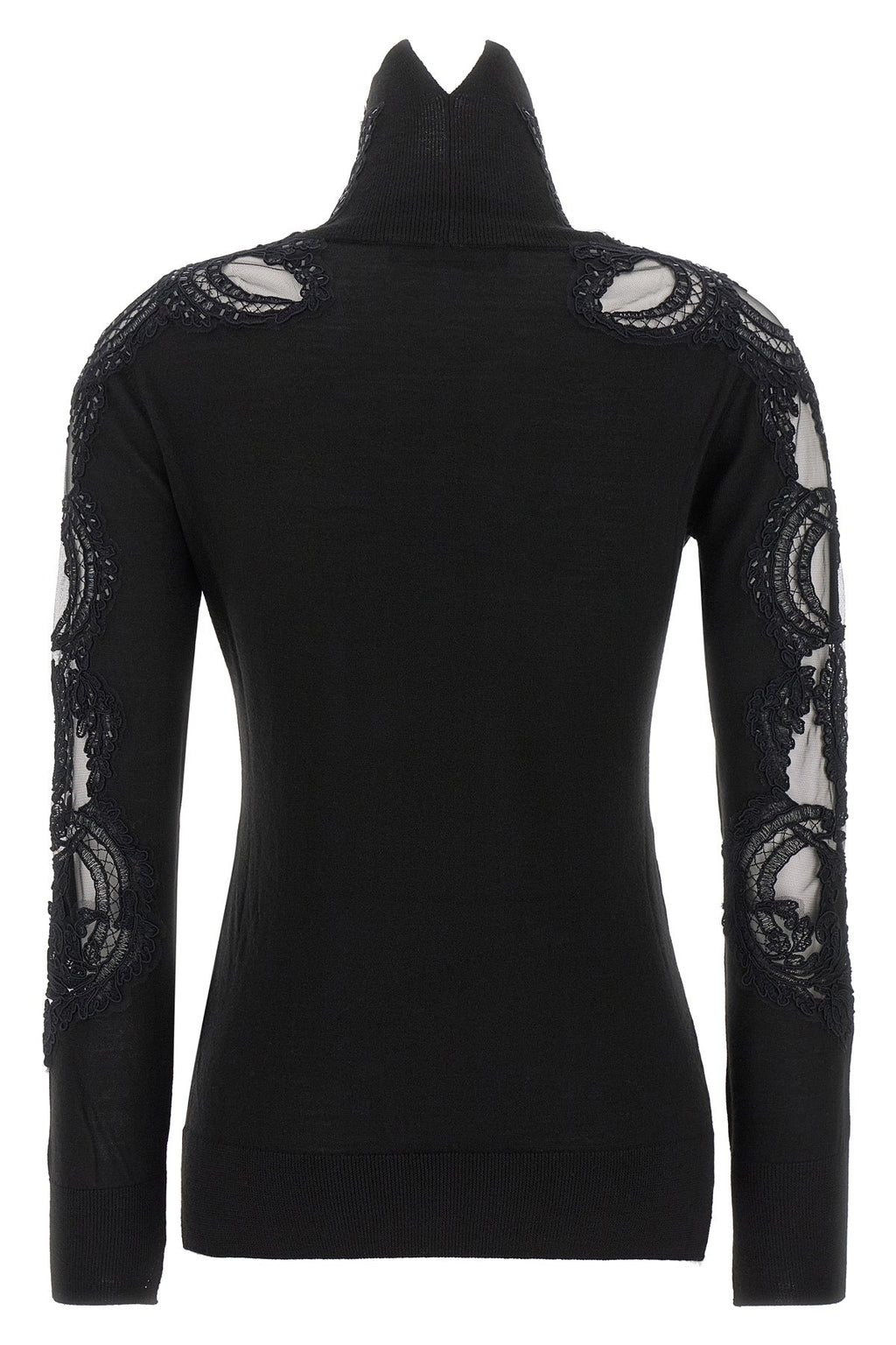 Turtleneck Sweater with Lace Inserts