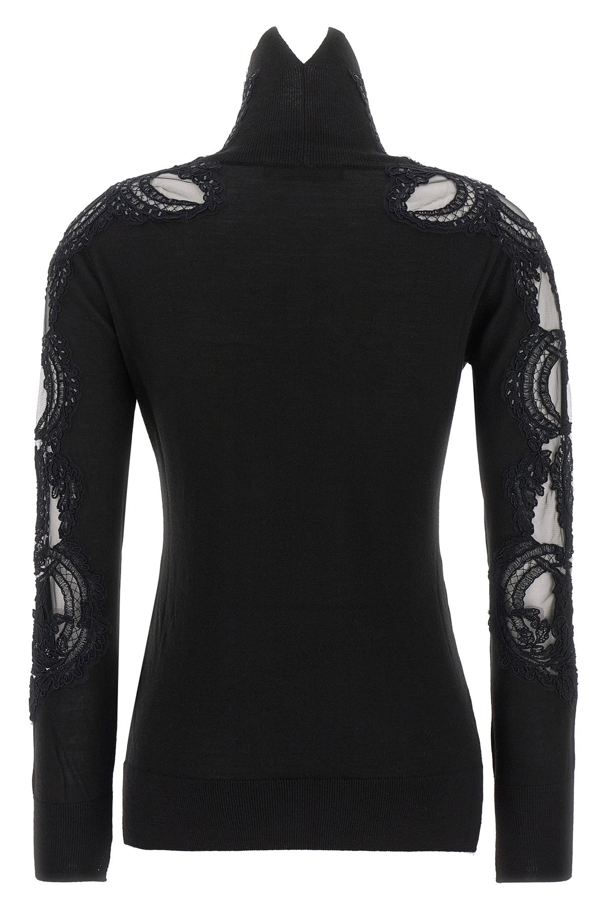 Turtleneck Sweater with Lace Inserts