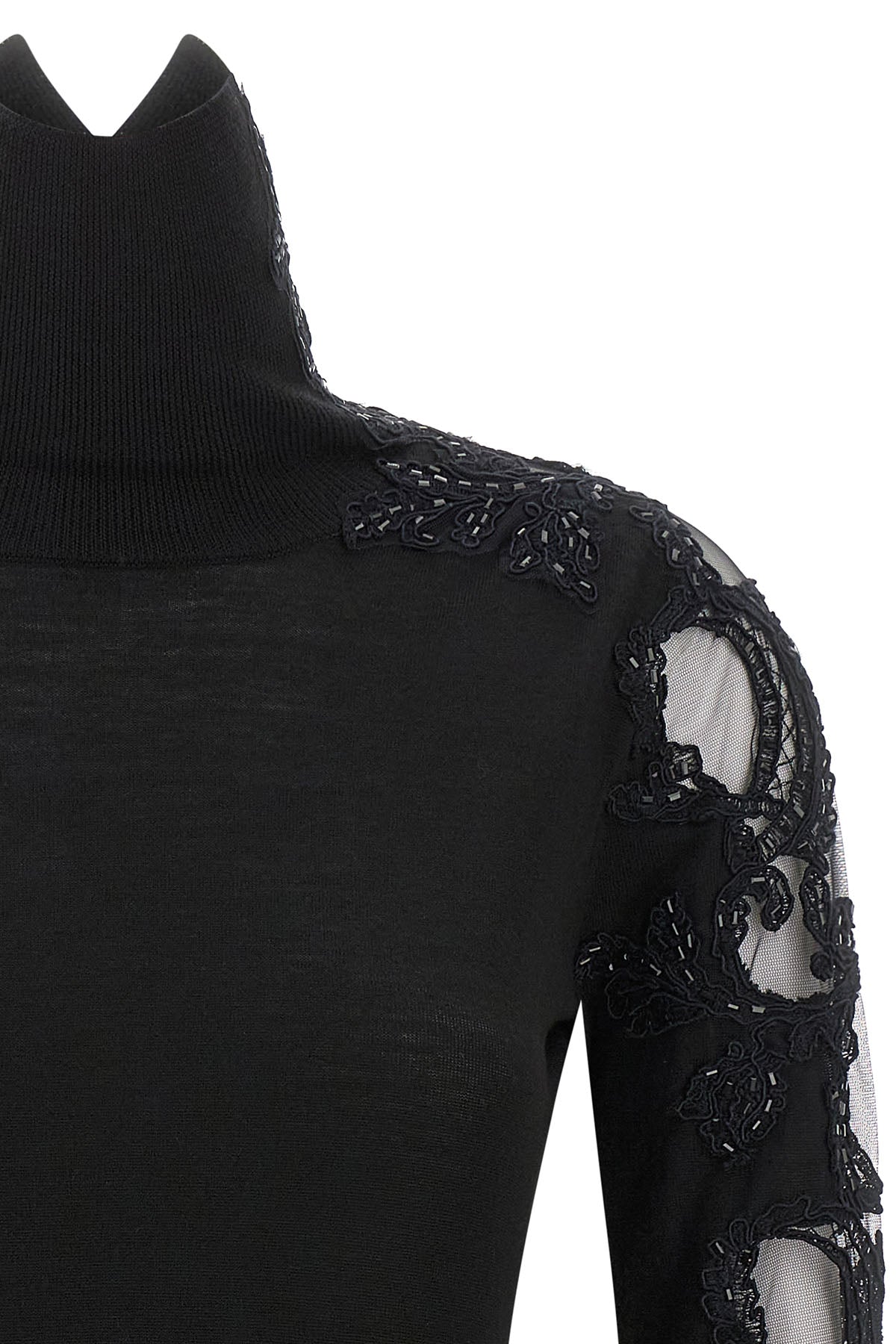 Turtleneck Sweater with Lace Inserts