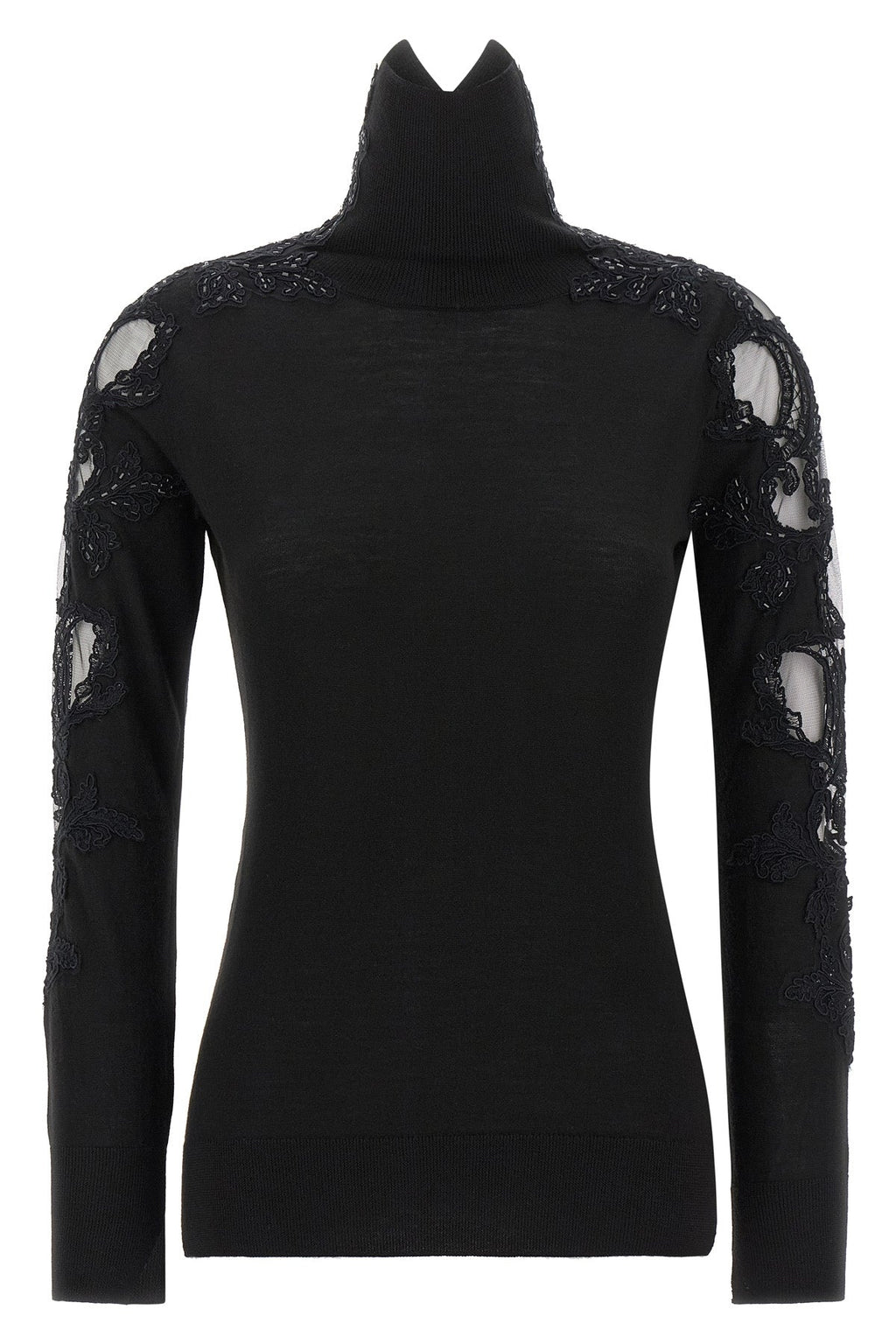 Turtleneck Sweater with Lace Inserts