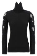 Turtleneck Sweater with Lace Inserts