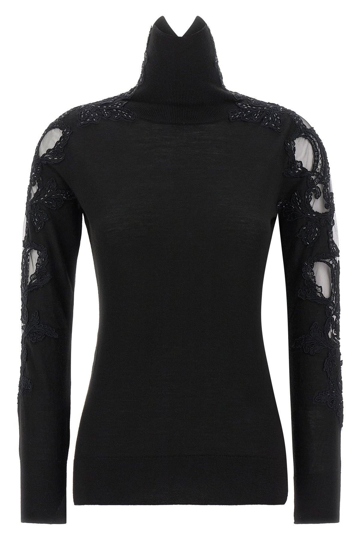 Turtleneck Sweater with Lace Inserts