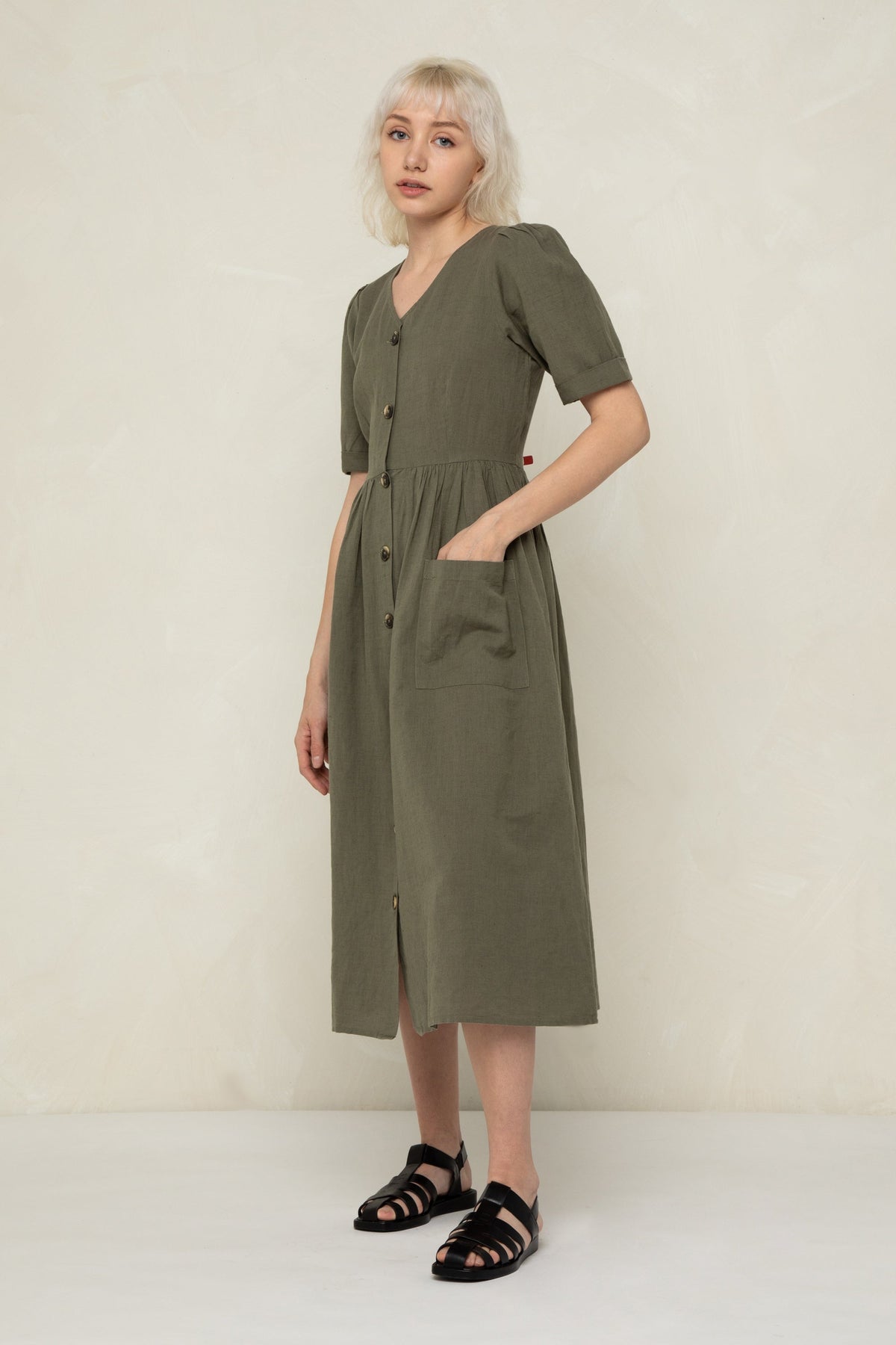 BUTTON UP MIDI DRESS