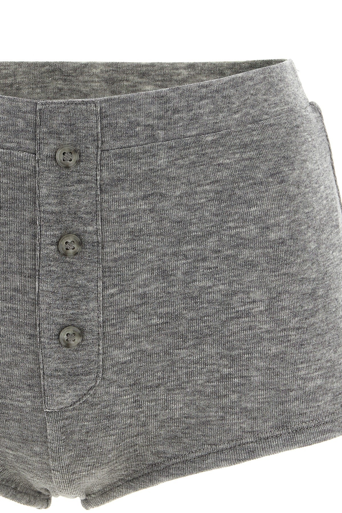 Fitted Micro-Ribbed Shorts with Tonal Buttons
