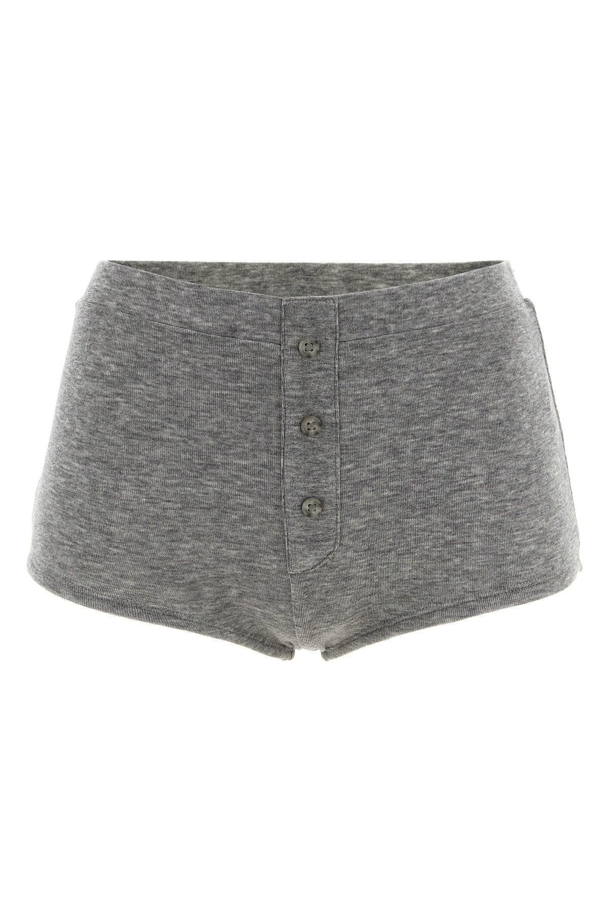 Fitted Micro-Ribbed Shorts with Tonal Buttons