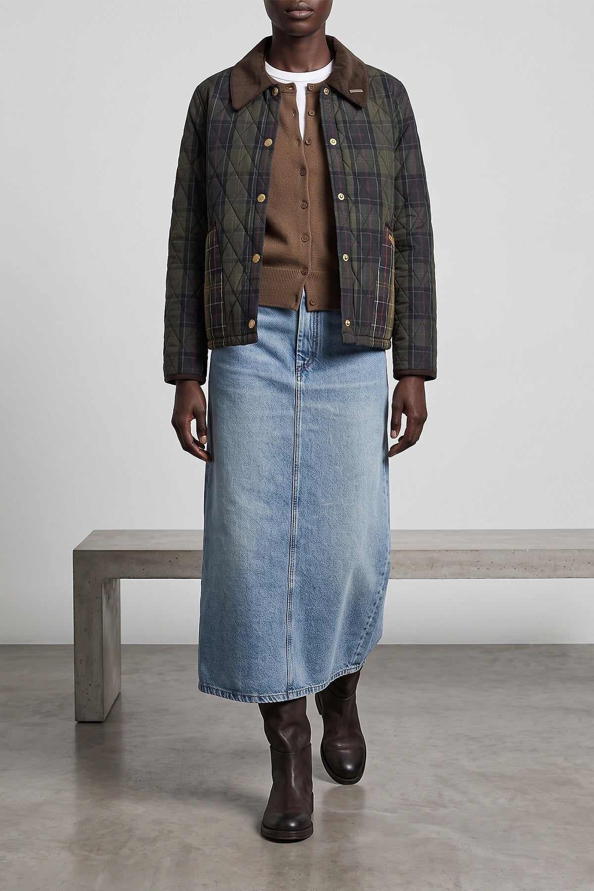 AMI PARIS Denim Maxi Skirt With Logo Patch