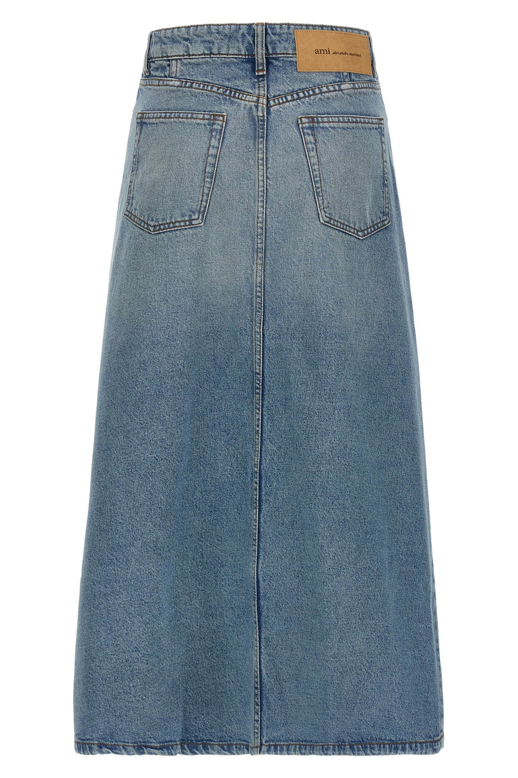 AMI PARIS Denim Maxi Skirt With Logo Patch