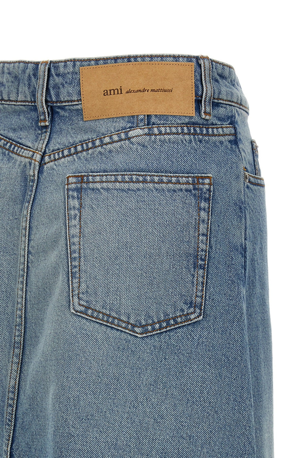 AMI PARIS Denim Maxi Skirt With Logo Patch