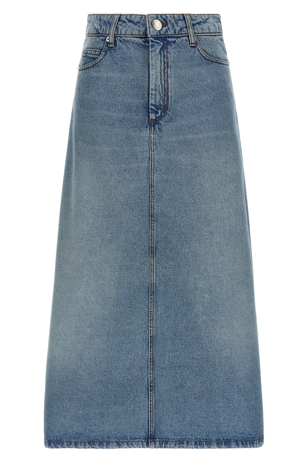 AMI PARIS Denim Maxi Skirt With Logo Patch