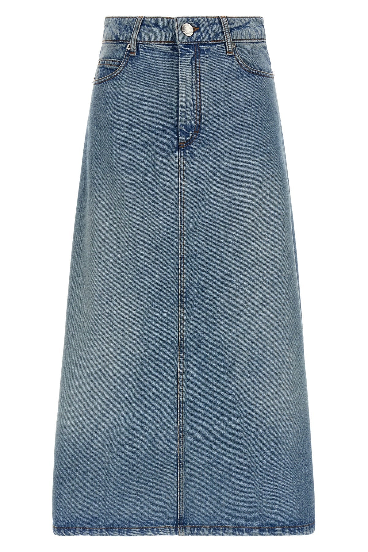AMI PARIS Denim Maxi Skirt With Logo Patch