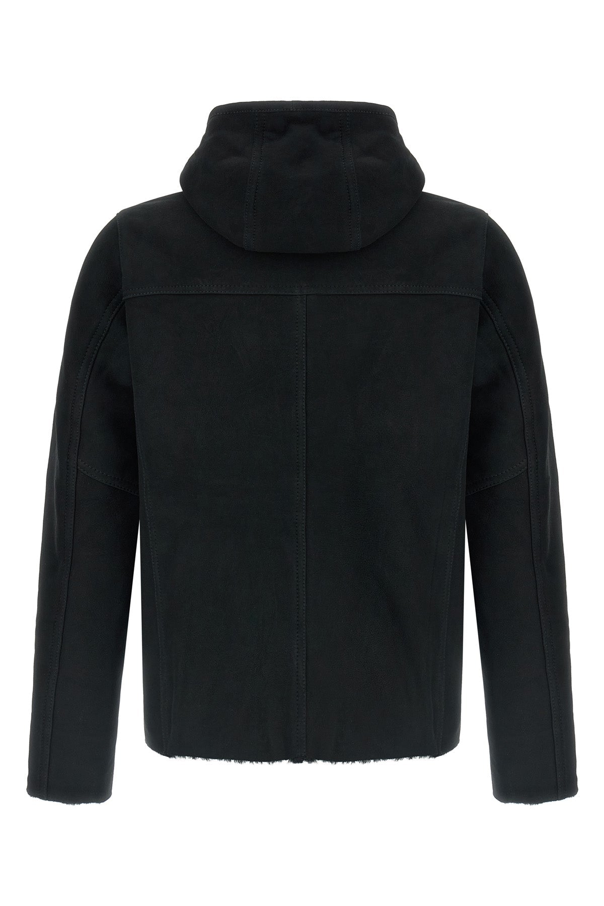 Velour Leather Hooded Sweatshirt